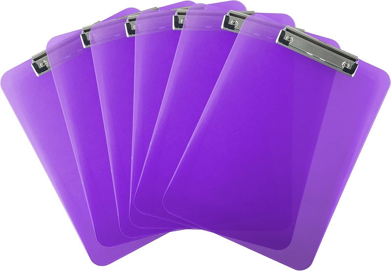 Trade Quest Plastic Clipboard Transparent Color Letter Size Low Profile Clip (Pack of 6) (Purple) - Image 1